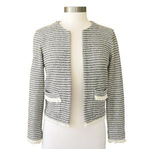 CLUB MONACO Tweed Stripe Fringe Crop Blazer